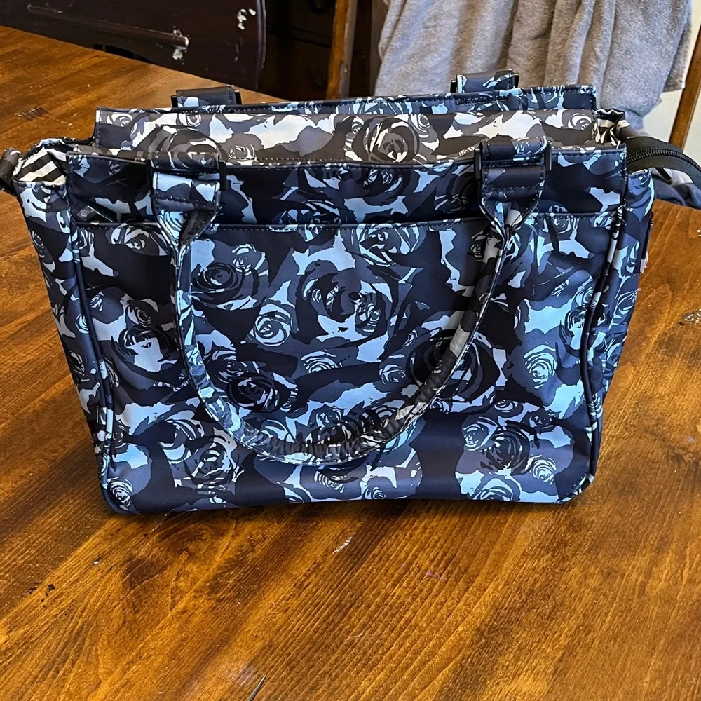 Jujube Be Classy Tote Diaper Bag, Black Petals Grey Floral Pockets, Changing Pad